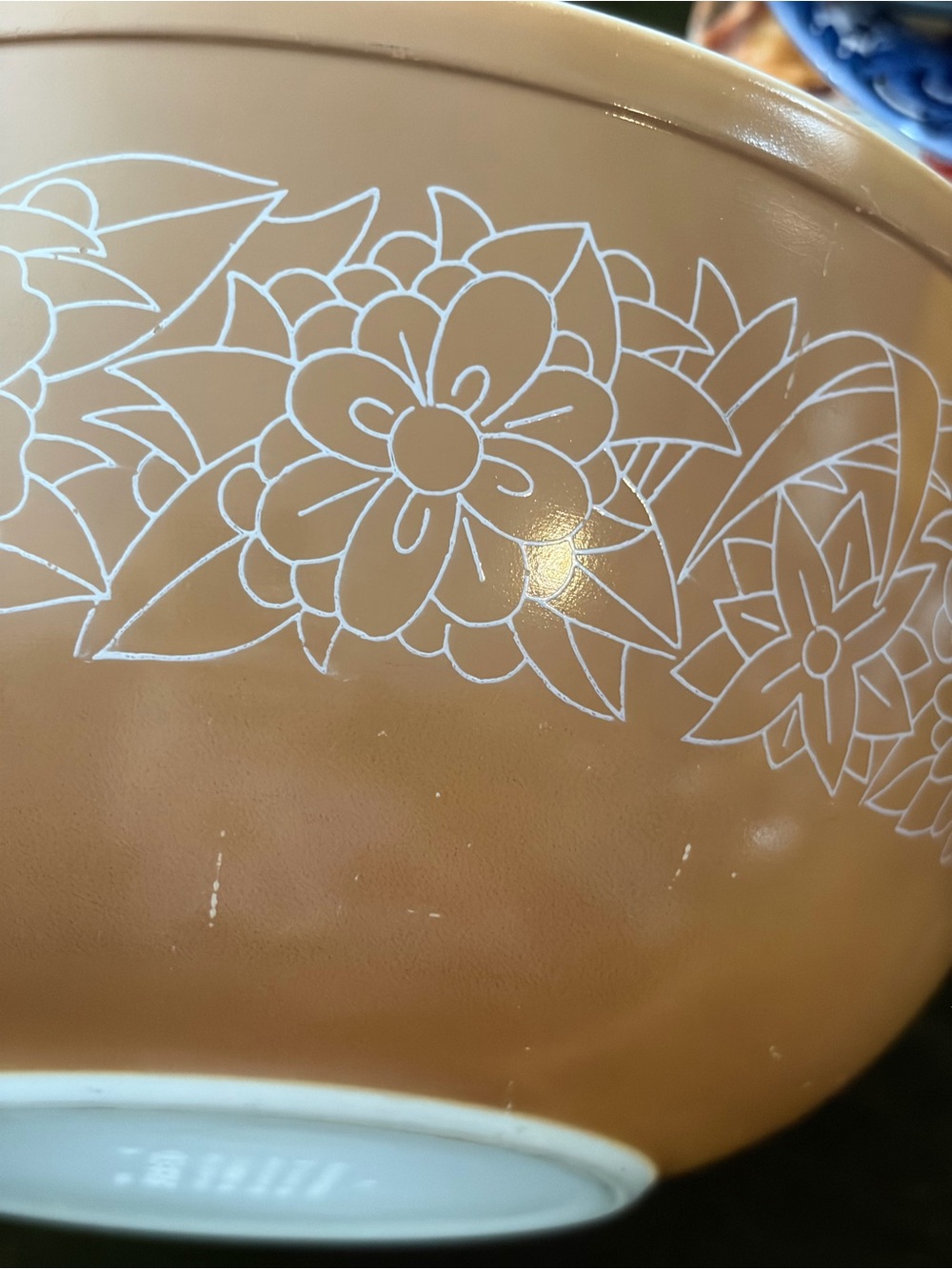Pyrex Brown Floral Mixing Bowl with White Flower Pattern